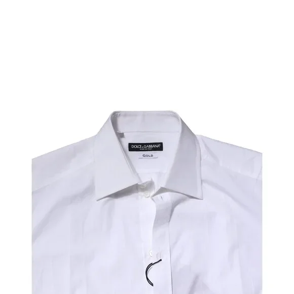 Dolce & Gabbana White Cotton GOLD Long Sleeves Formal Shirt